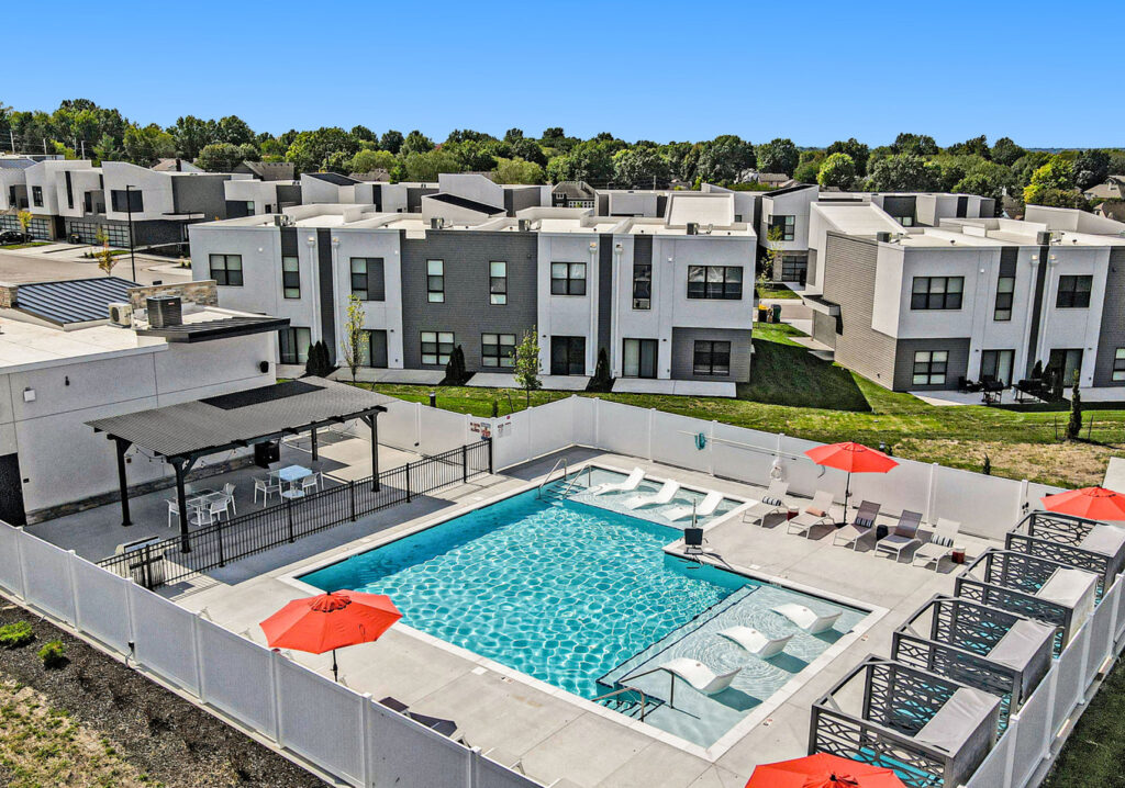 Digital rendering of a designed spa pool and deck.